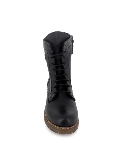 Bota militar piel plana de mujer negro