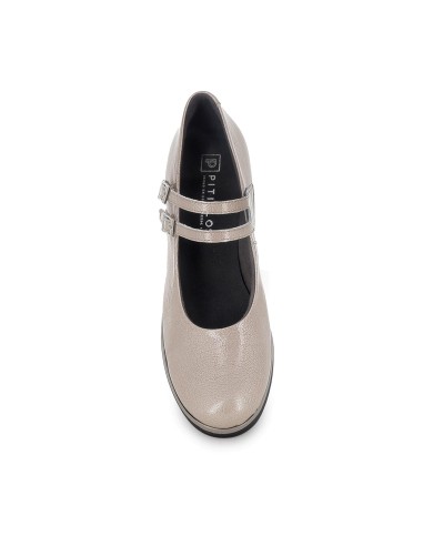 Zapato correa piel charol cuña mujer beige