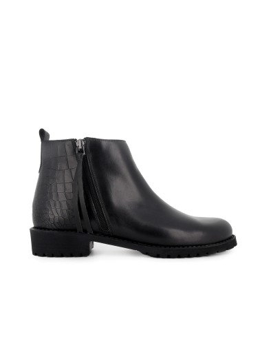 Botin piel combi grabados serpiente cremallera tacon mujer negro