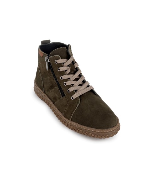 Zapatos piel cordones y cremallera mujer kaki