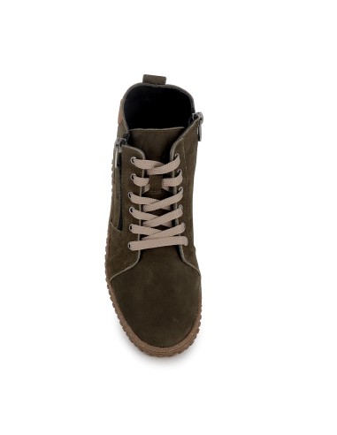 Zapatos piel cordones y cremallera mujer kaki