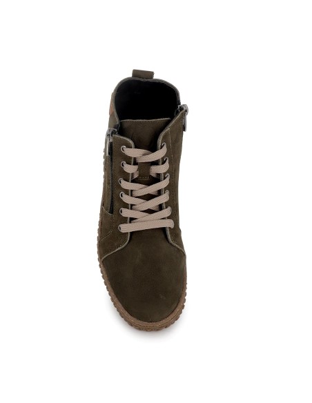 Zapatos piel cordones y cremallera mujer kaki