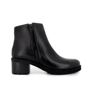 Botin piel cremallera tacon mujer negro