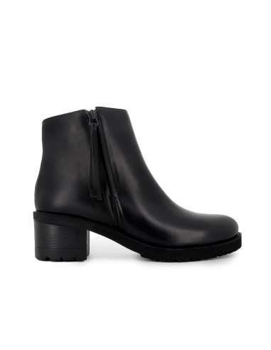 Botin piel cremallera tacon mujer negro