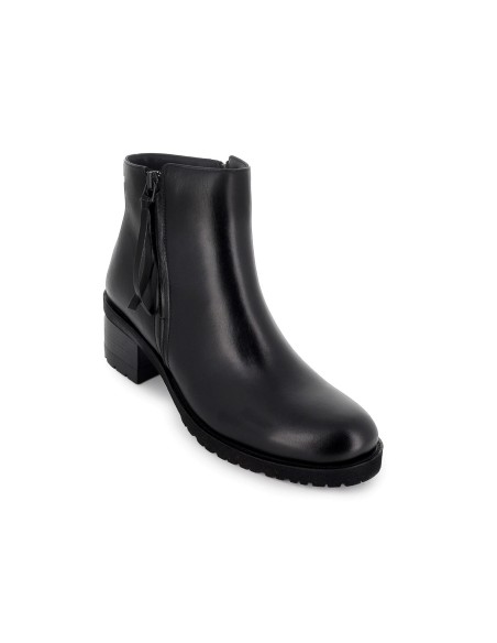 Botin piel cremallera tacon mujer negro