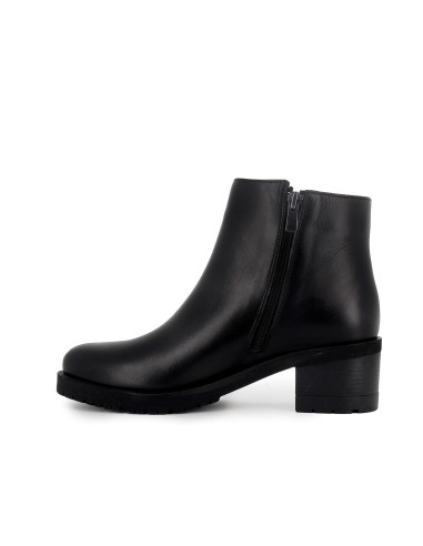 Botin piel cremallera tacon mujer negro