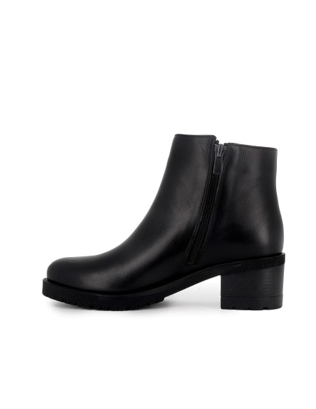 Botin piel cremallera tacon mujer negro
