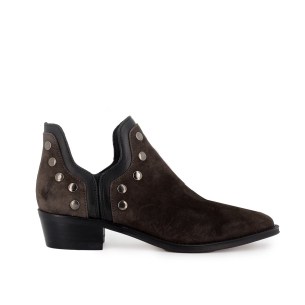 Botines abiertos piel diseño tachas con tacon 4 cm mujer gris