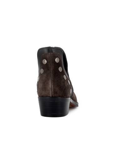 Botines abiertos piel diseño tachas con tacon 4 cm mujer gris