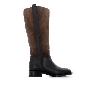 Bota alta montar piel combinada tacon bajo mujer negro