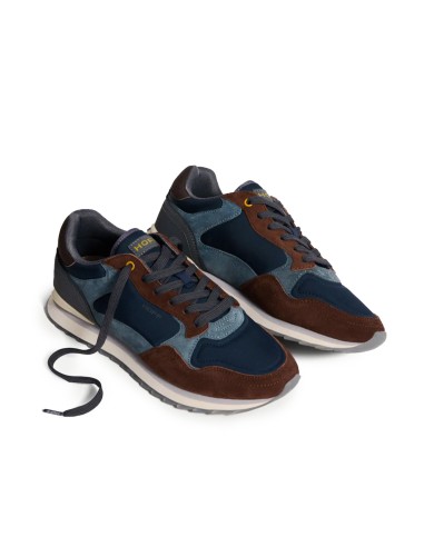Deportivas cordones piel combi hombre azul y marron