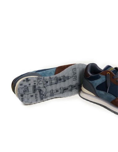 Deportivas cordones piel combi hombre azul y marron