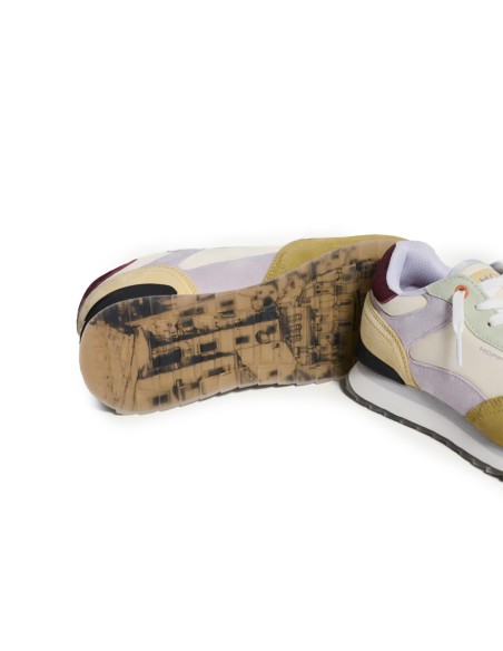 Deportiva de piel combinacion beige para mujer