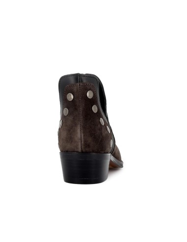 Botines abiertos piel diseño tachas con tacon 4 cm mujer gris