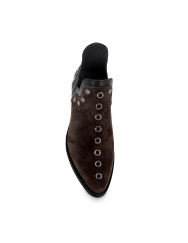 Botines abiertos piel diseño tachas con tacon 4 cm mujer gris