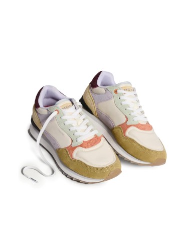Deportiva de piel combinacion beige para mujer