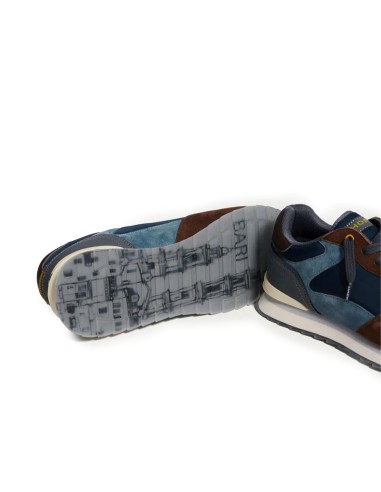 Deportivas cordones piel combi hombre azul y marron