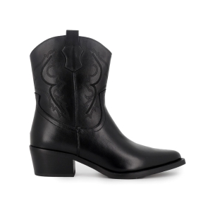 Botin tipo tejano piel lisa y grabados en la caña mujer negra