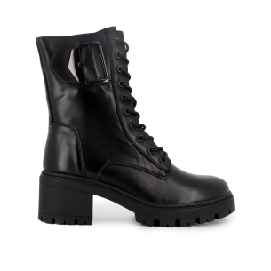 Bota militar de piel con hebilla y plataforma mujer negra