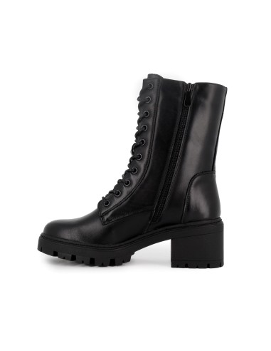 Bota militar de piel con hebilla y plataforma mujer negra
