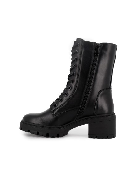 Bota militar de piel con hebilla y plataforma mujer negra