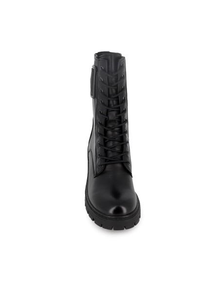 Bota militar de piel con hebilla y plataforma mujer negra