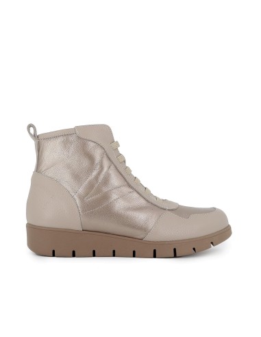 Botin piel con cordones elasticos cuña mujer beige