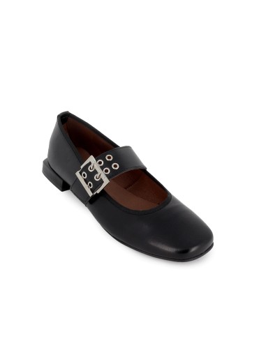 Bailarina piel plano con hebilla mujer negro