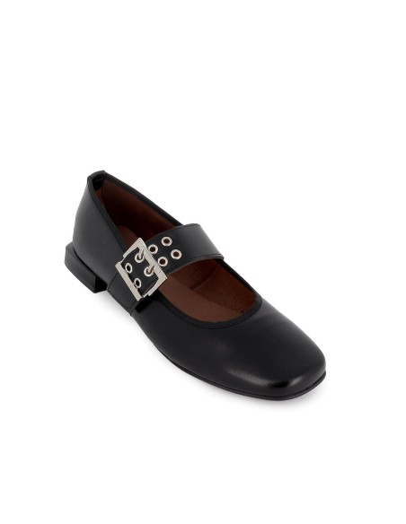 Bailarina piel plano con hebilla mujer negro