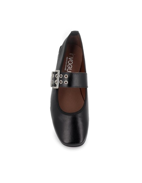 Bailarina piel plano con hebilla mujer negro