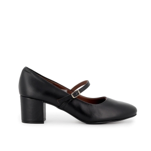 Zapato con correa piel con tacon mujer negro