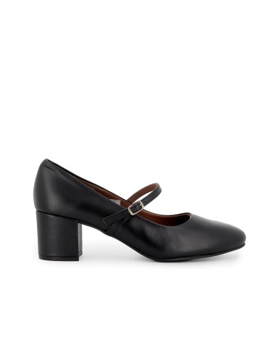 Zapato con correa piel con tacon mujer negro