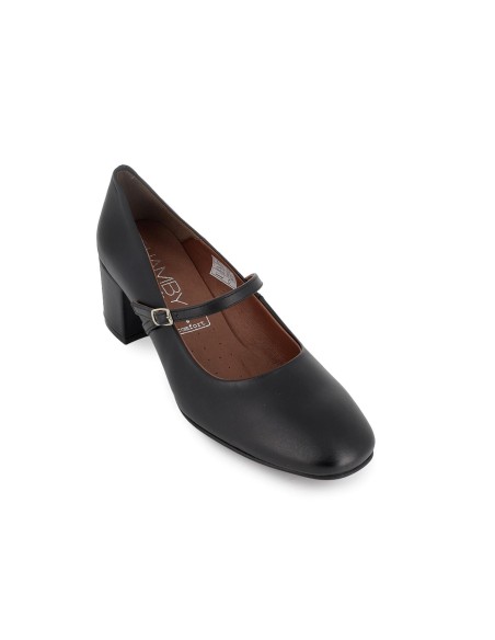 Zapato con correa piel con tacon mujer negro