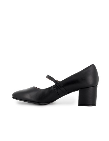 Zapato con correa piel con tacon mujer negro