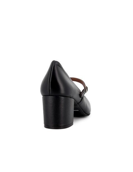 Zapato con correa piel con tacon mujer negro
