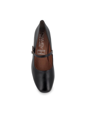 Zapato con correa piel con tacon mujer negro