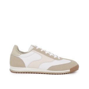 Deportiva piel serraje combi con cordones plano mujer beige