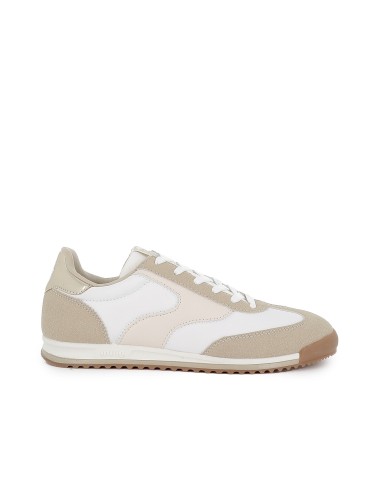 Deportiva piel serraje combi con cordones plano mujer beige