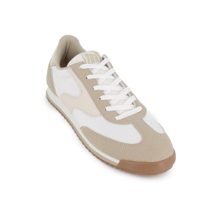 Deportiva piel serraje combi con cordones plano mujer beige 2