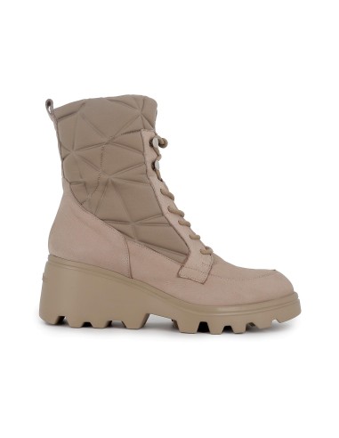 Bota piel nobuck cuña con cordones y cremallera mujer taupe