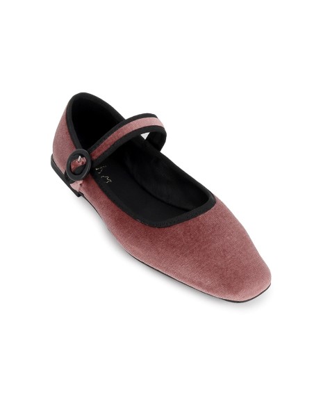Bailarina piel terciopelo correa con hebilla mujer rosa