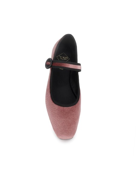 Bailarina piel terciopelo correa con hebilla mujer rosa