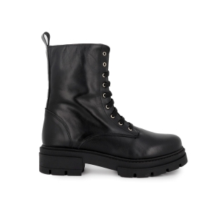 Bota militar piel con cremallera y plataforma mujer negro