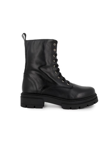 Bota militar piel con cremallera y plataforma mujer negro