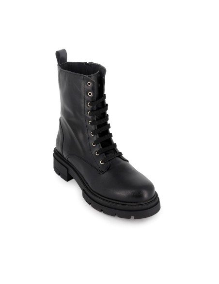 Bota militar piel con cremallera y plataforma mujer negro
