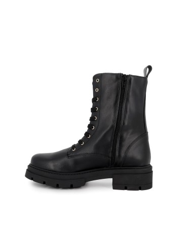 Bota militar piel con cremallera y plataforma mujer negro