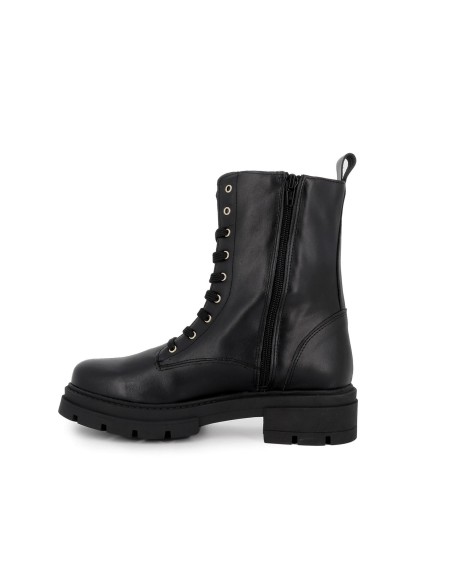 Bota militar piel con cremallera y plataforma mujer negro