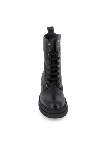 Bota militar piel con cremallera y plataforma mujer negro