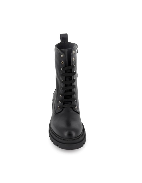 Bota militar piel con cremallera y plataforma mujer negro