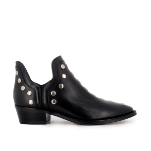 Botines abiertos piel diseño tachas con tacon 4 cm mujer negro